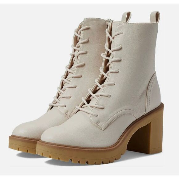 Dv by Dolce Vita Boots Size 8.5 Bone Lace Up Chunky Block Heel - Picture 1 of 12